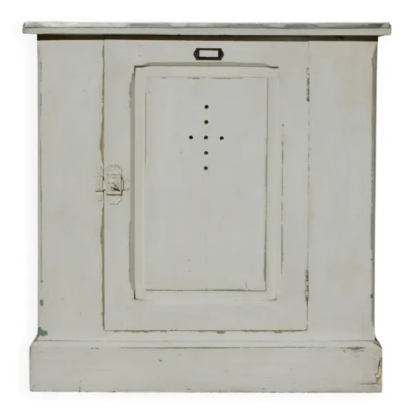 Ancien petit meuble d'atelier / de métier - Buffet en sapin et plateau zinc