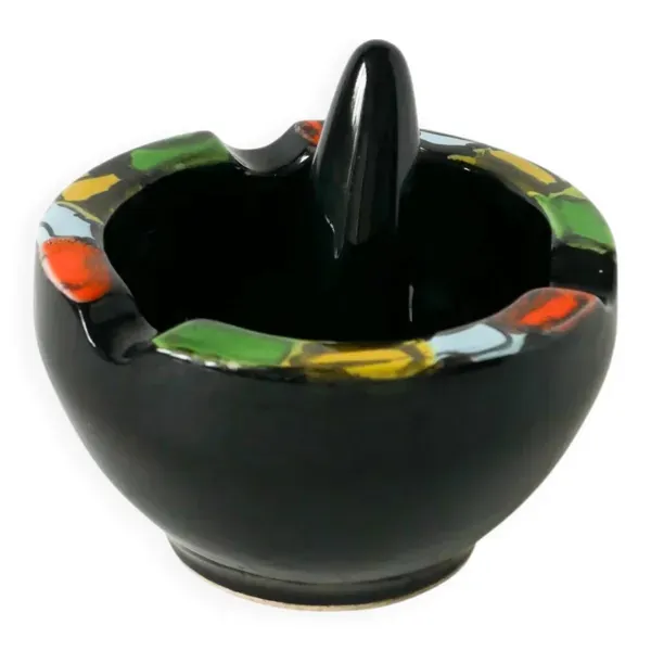 Grand mortier en céramique, noir & multicolore, 1960