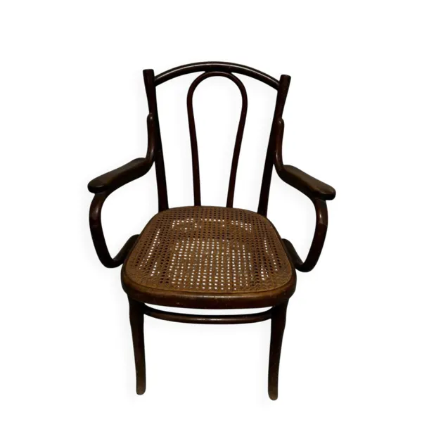 Fauteuil Thonet estampillé à accoudoirs en bois courbé et cannage XIXè