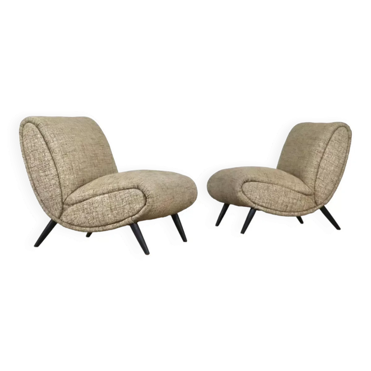 Paire de fauteuils Norman Bel Geddes en bouleau et tissu en laine d'origine, années 1950