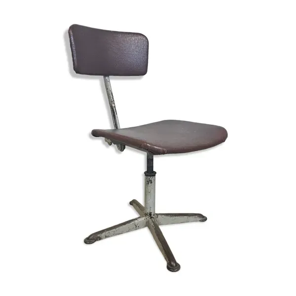 Chaise de bureau industrielle ajustable en skaï et métal, années 40