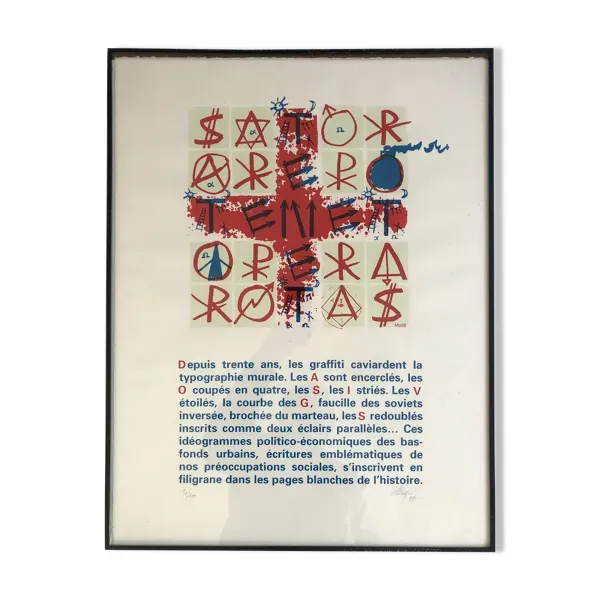 Sérigraphie originale signée au crayon, Jacques Villegle, Sator, 1997
