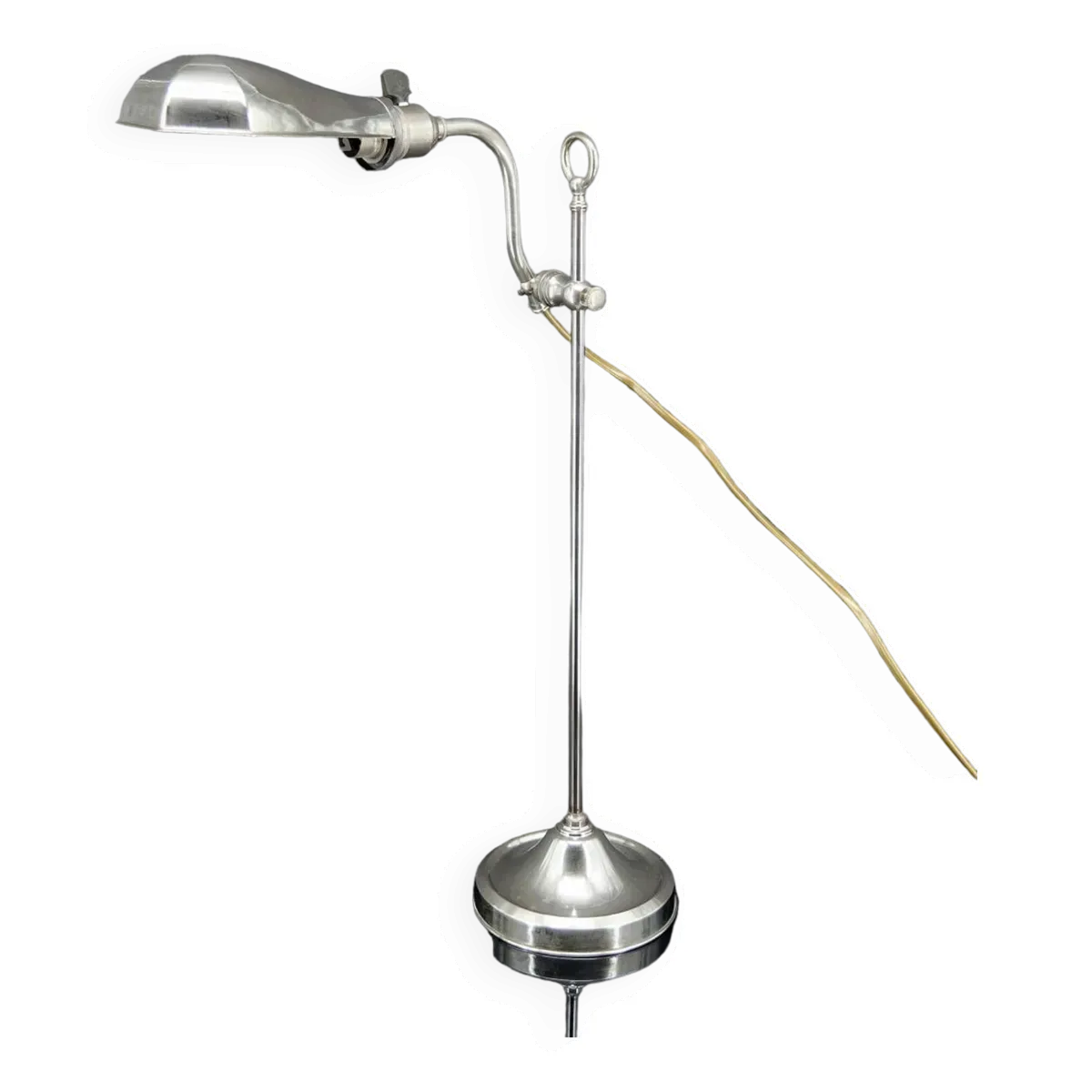 Lampe d'atelier en aluminium et nickel, ajustable avec système monte-baisse, France, circa 1900