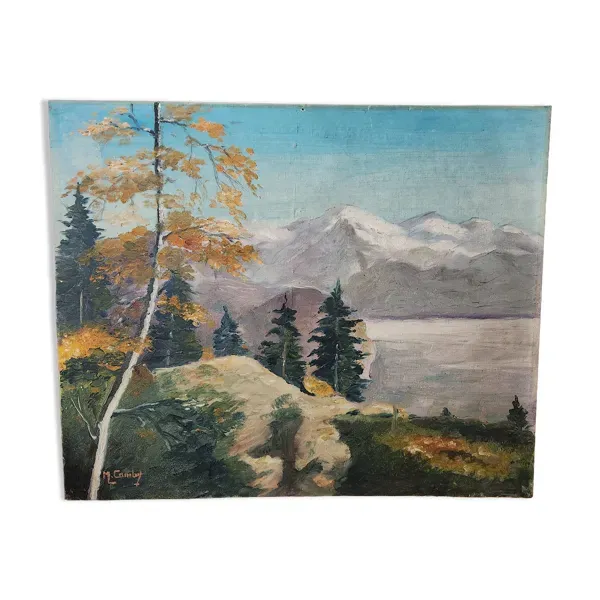 Huile sur carton entoilé, Paysage de montagne, École Française milieu XXe