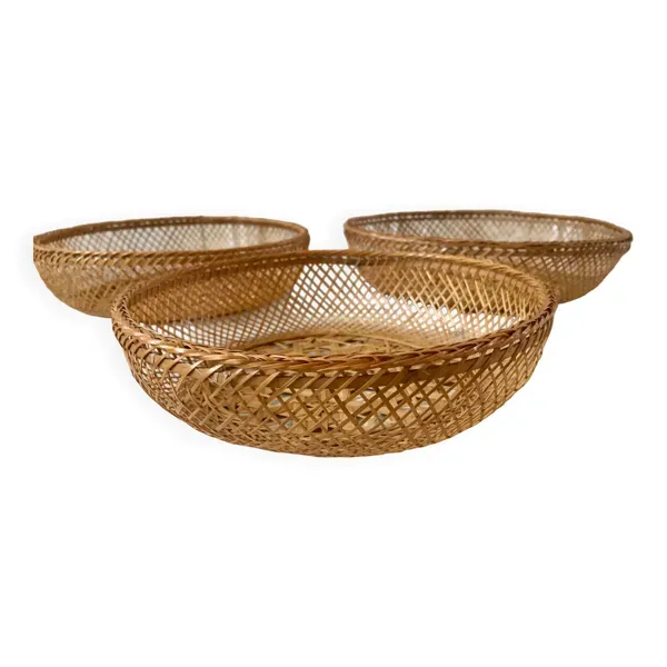 trio de patères gigognes en osier tissé années 70