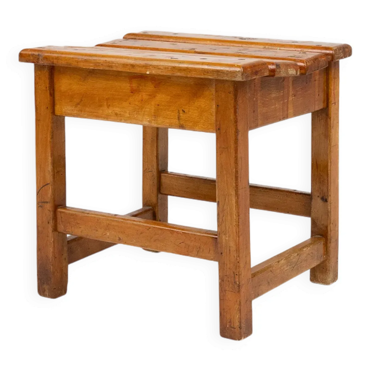 Tabouret industriel brutaliste en bois, Belgique vers 1920