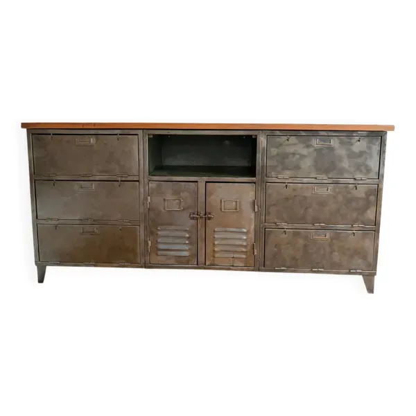 Meuble à ranger acier et bois