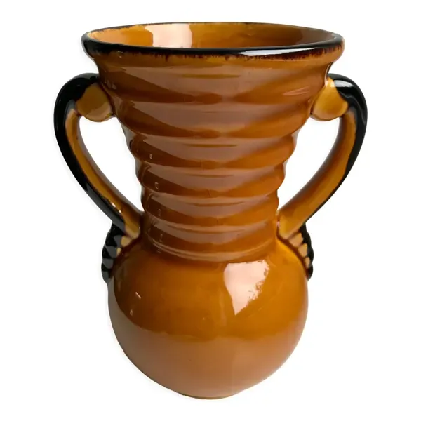 Vase en céramique jaune vallauris made in france années 70