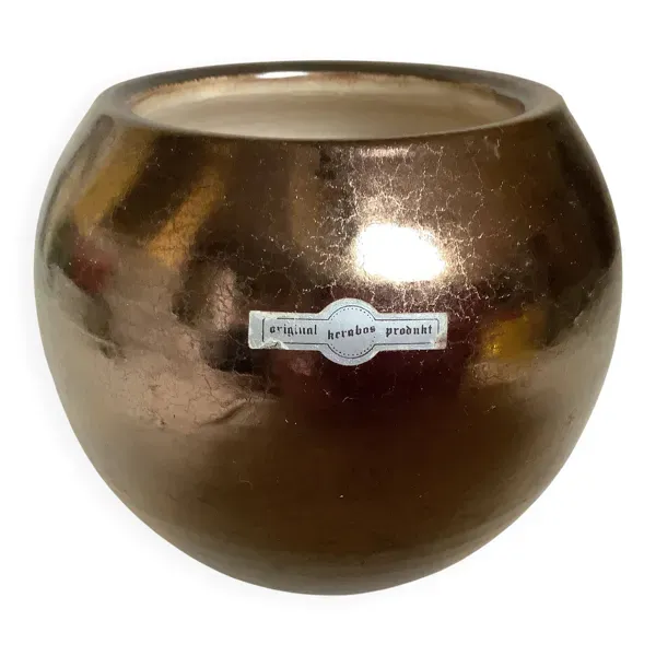 Petit vase boule céramique craquelée dorée