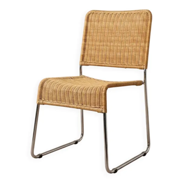 Chaise vintage en osier et chrome  Années 70