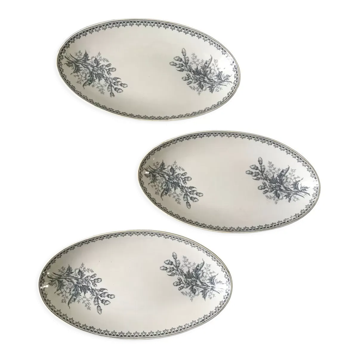 Trio de raviers Terre de Fer Société Céramique Maestricht modèle Chardon made in Holland fin XIXème