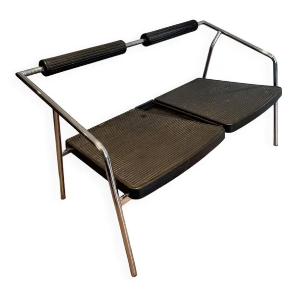Canapé Design ‘System’, Chrome & Caoutchouc Noir, France, vers 1970