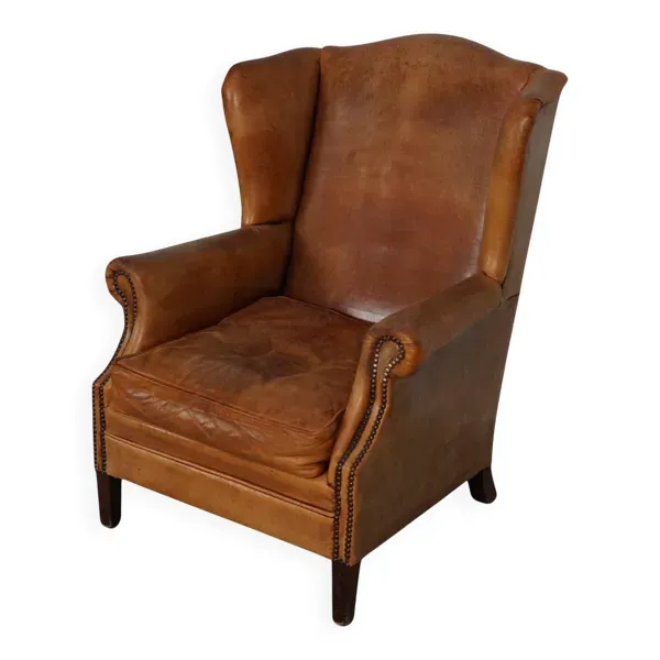 Fauteuil club en cuir couleur cognac néerlandais vintage