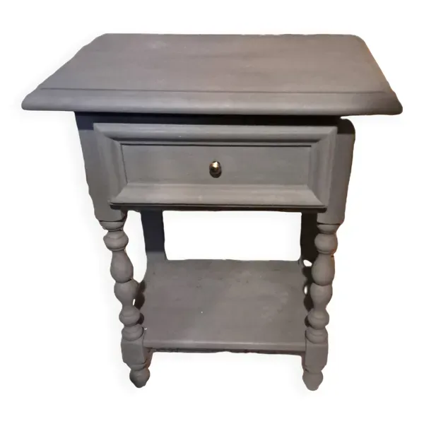 Table de chevet en bois massif peint en gris Gustavien, 1900, restaurée
