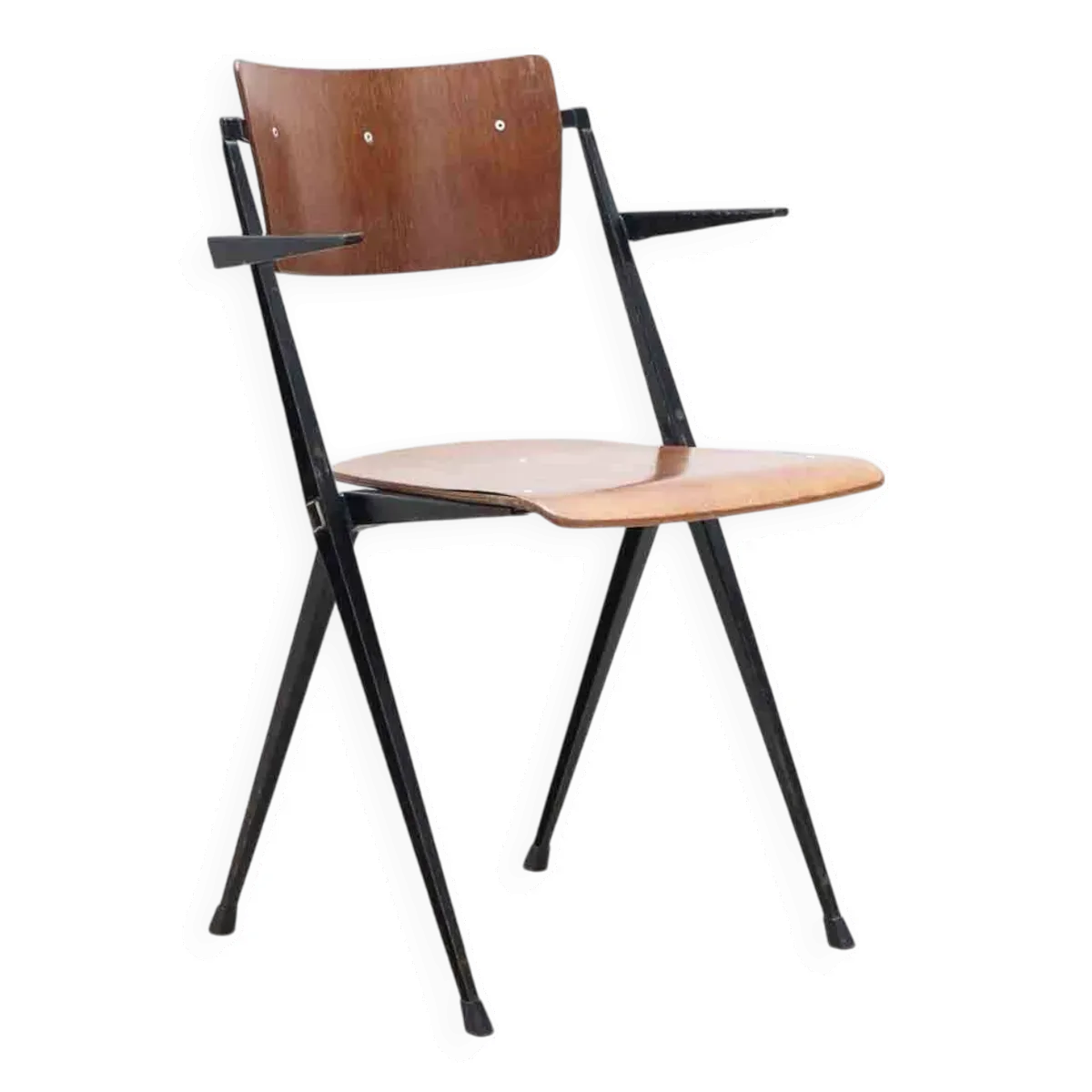 Chaise vintage Pyramid accoudoirs de Wim Rietveld chêne et noir