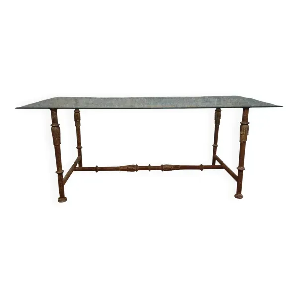 Table console / Table de salon en fer forgé et plateau verre style Art Déco