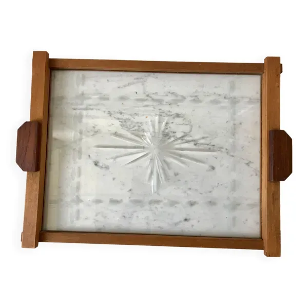Plateau en bois et verre art déco années 30