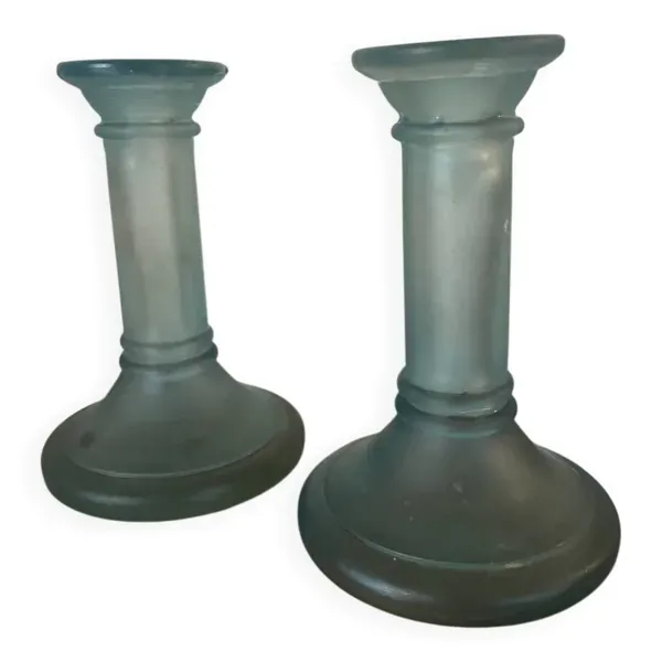 bougeoirs vintage en verre dépoli bleu azur – Style Scandinave