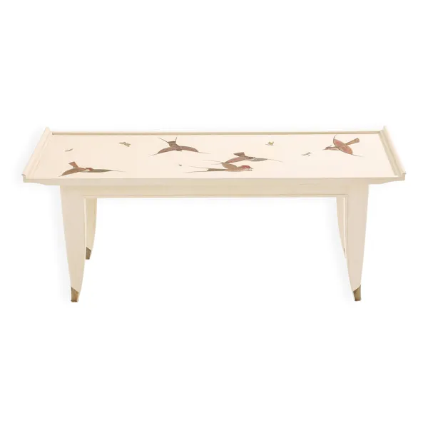 Maurice Jallot table basse chêne peint à décors d’oiseaux 1930