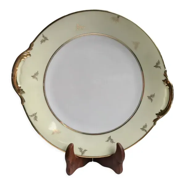 Plat à gâteau crème et doré Porcelaine de Limoges années 50