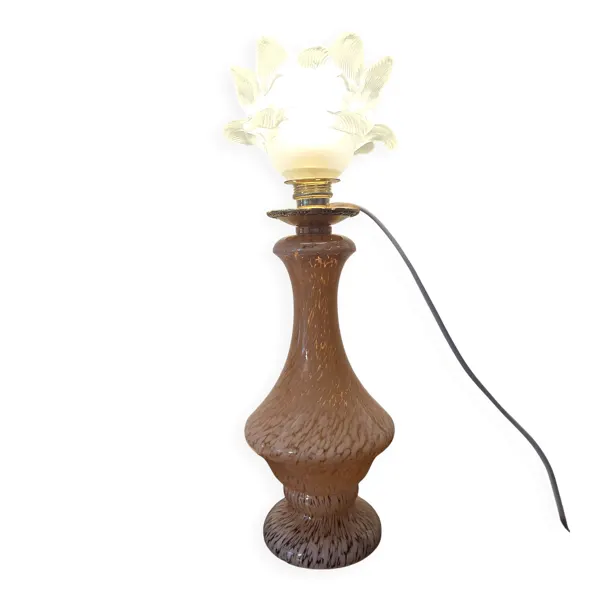 lampe de table en pâte de verre rose de Clichy, très b