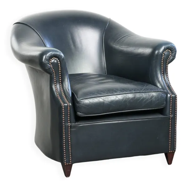 Fauteuil club en cuir de vache bleu foncé