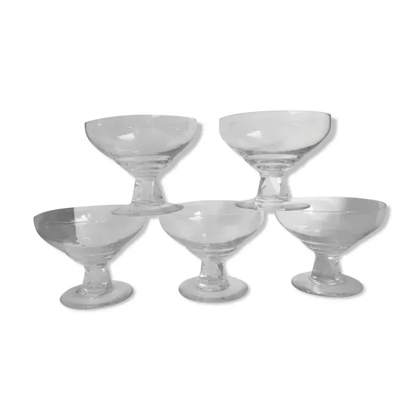 Lot de 5 coupes à champagne en cristal pieds facettés art déco années 20-30