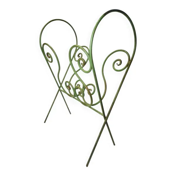Porte-revues vintage en fer forgé plein soudé – volutes artisanales –