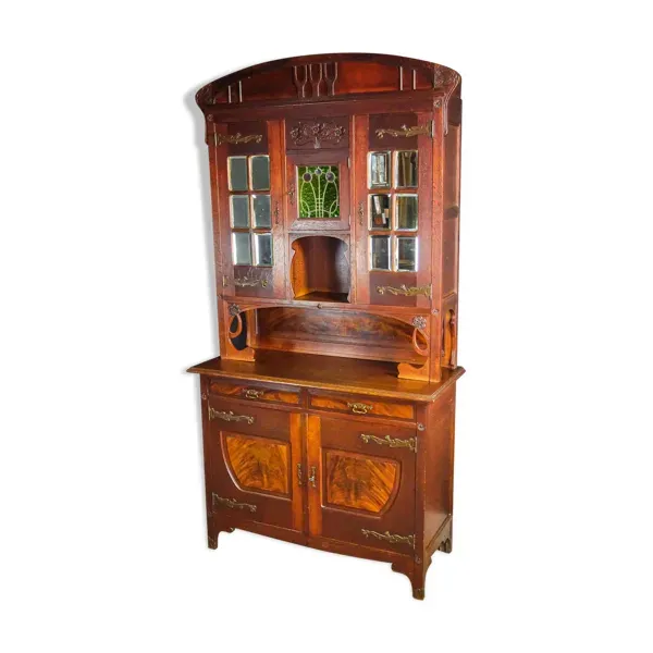 Vitrine avec vitrail Art Nouveau, France, circa 1910