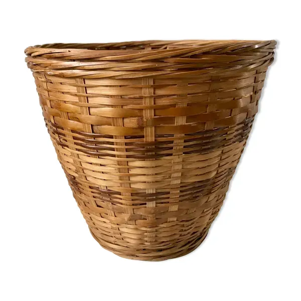 Cache-pot en rotin et osier années 70