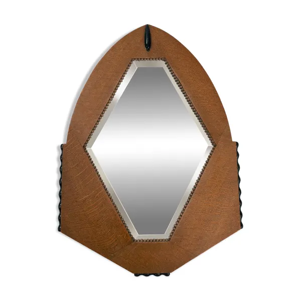 Miroir Art Déco néerlandais en chêne avec des détails ébénisés, 1920-1930