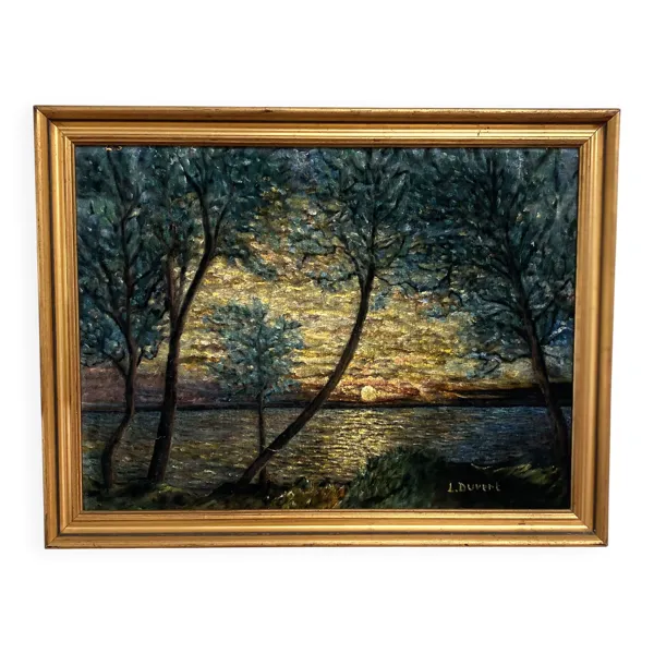 Tableau Huile Lucien DUVERT (Montluçon) - Paysage Post-Impressionniste