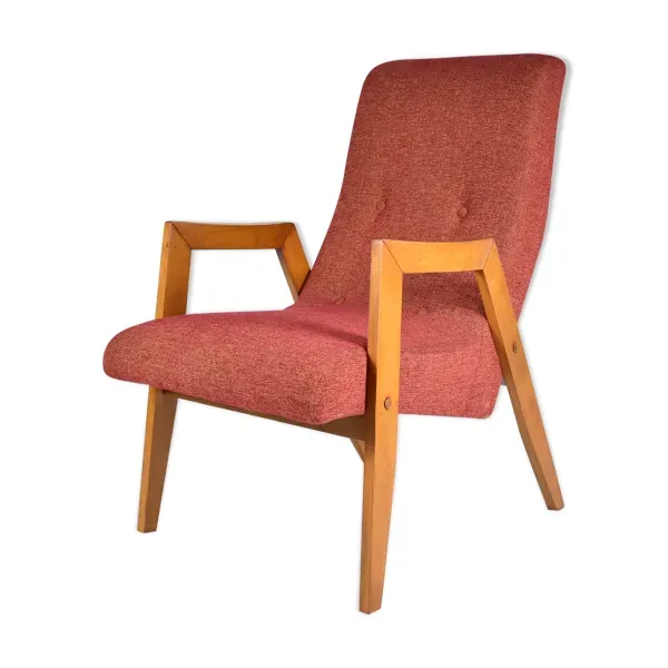 Fauteuil d'origine vintage ''Relax'', années 1960, Europe de l'Est, rénové, tissu rouge