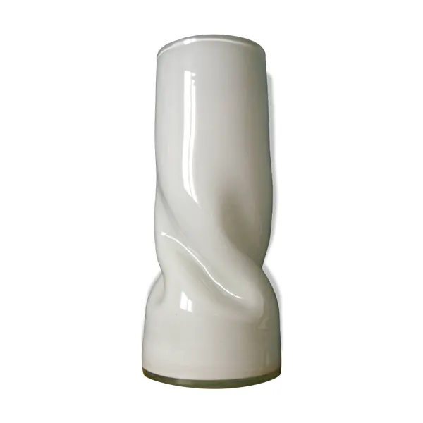 Vase Sculptural Torsadé Murano Sommerso Opaline Blanche - 37cm