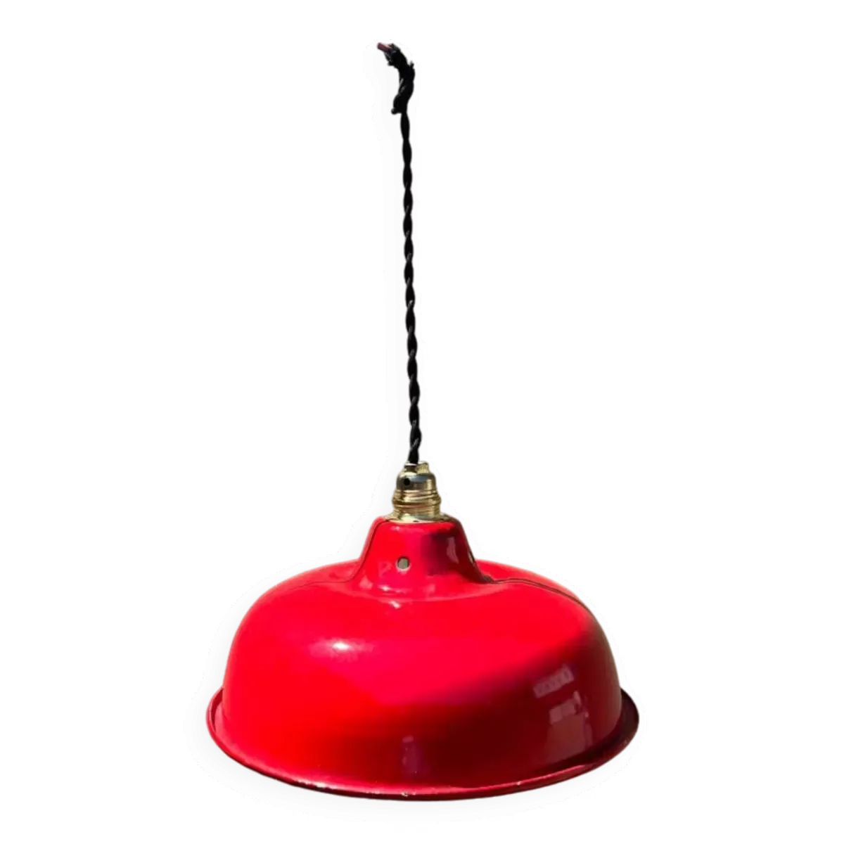 Suspension indus en tôle émaillée gamelle rouge et blanche