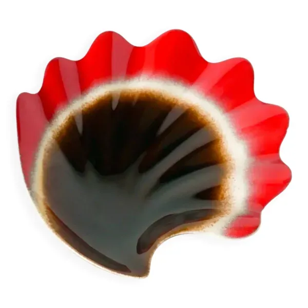 Vide-poche en céramique forme coquillage, rouge et marron, 1970