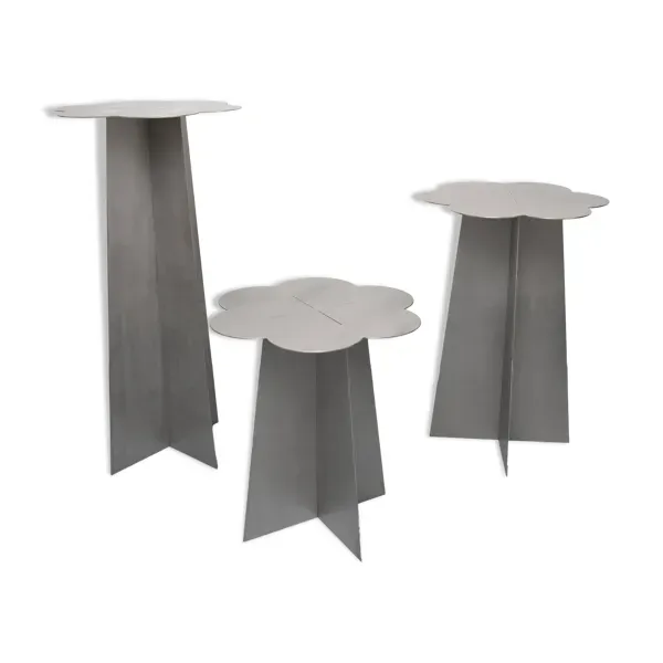 3 tables fleurs en acier inoxydable
