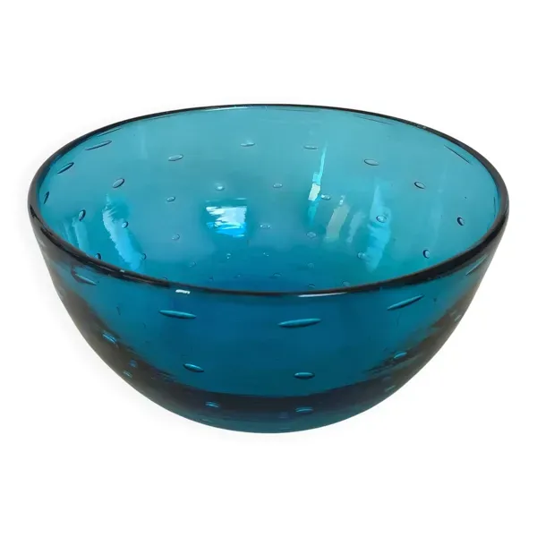 Vide poche baguier verre bleu bulles style Murano