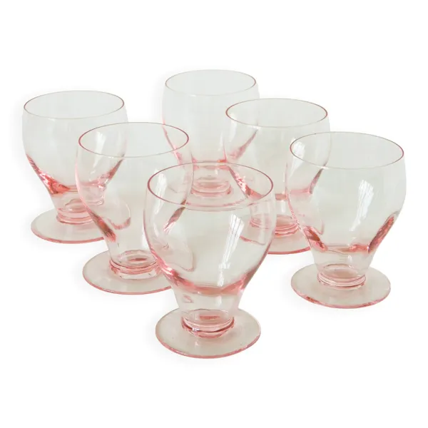 Lot de 6 petits verres à vin, Rose, Art Déco, 1930