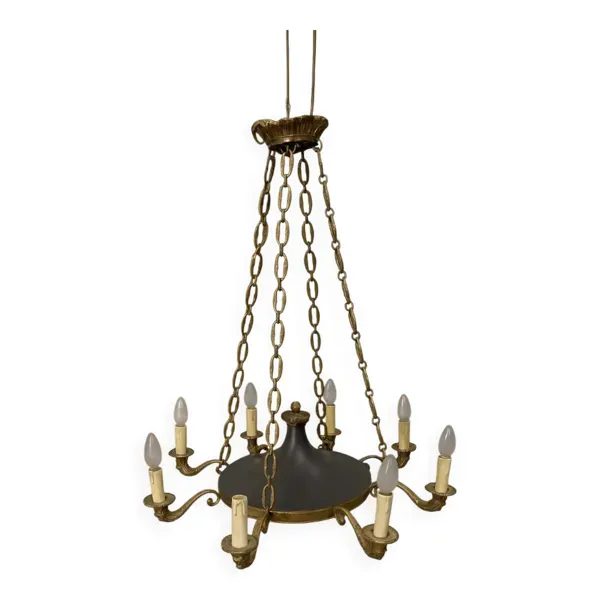 Grand lustre aux dauphins à 8 bras de lumières de style Empire en bronze