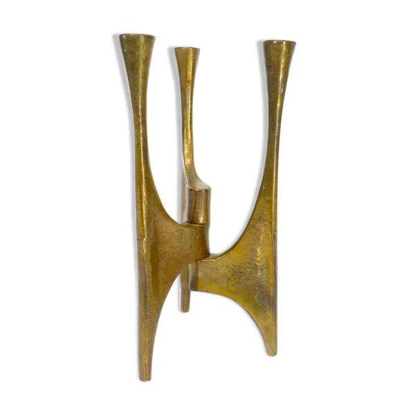 Chandelier tripode brutaliste en bronze attribué à Michael Harjes, Allemagne, 1960