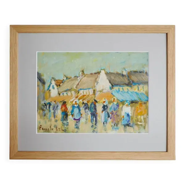 Marché en Bretagne, acrylique sur carton
