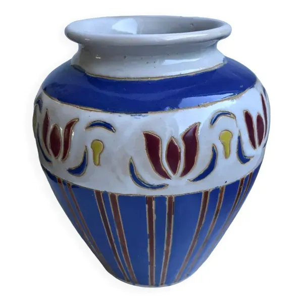 Vase en céramique peint et signé vintage