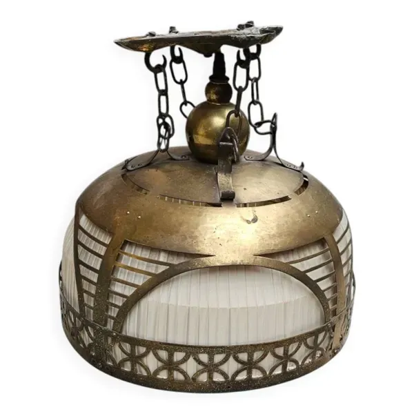 Ecole d'Amsterdam / lampe suspendue / cuivre années 1920 / Johanna van Eijbergen