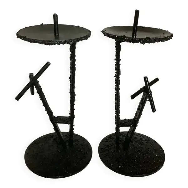 Paire de bougeoirs métal noir