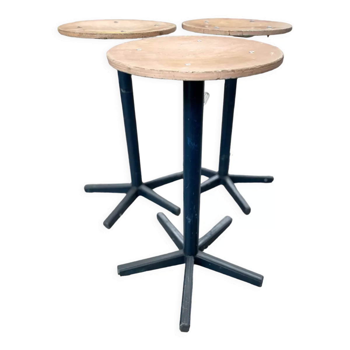 Tabourets industriels métal et bois pieds étoile Pays-Bas années 70
