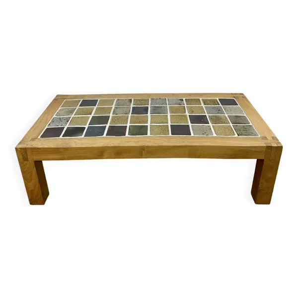 Table basse en orme et grès Céram Maison Regain 1970