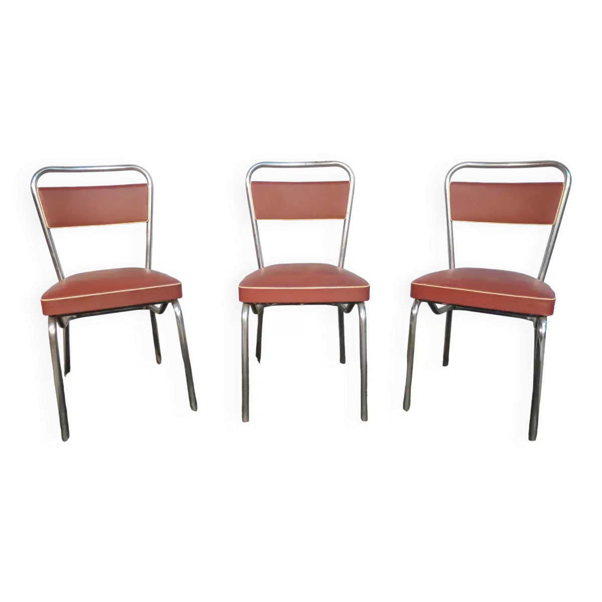 set de 3 chaises industrielles skai bordeaux