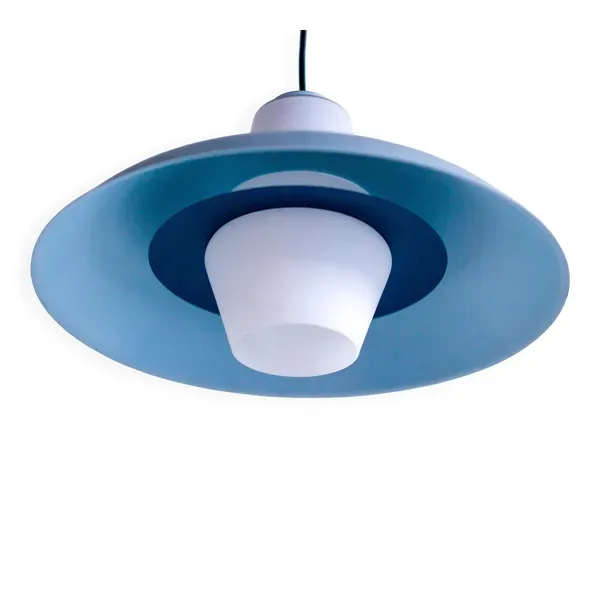 Suspension Philips en verre dépoli bleu ciel de Louis Kalff