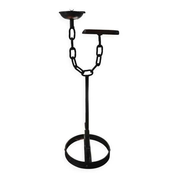 Meuble d'appoint, cendrier brutaliste en fer forgé et bois